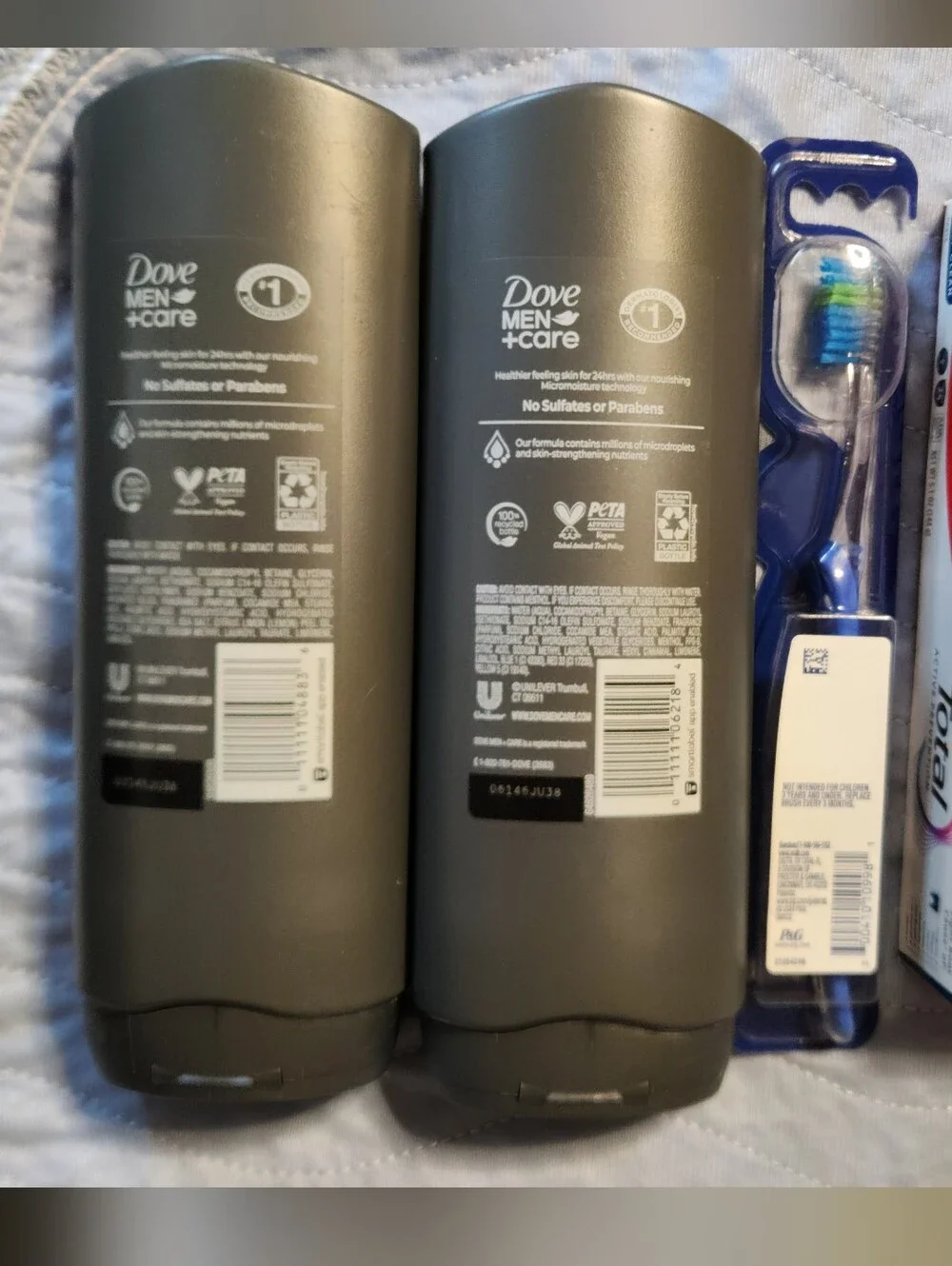 Dove Men+Care Extra Fresh / Sea Salt Body & Face Wash, Colgate, Oral B.